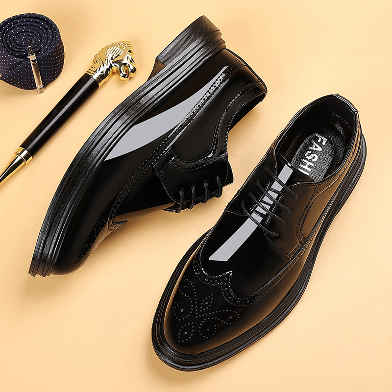 Leather Work Oxfords - Sapatos masculinos de couro envernizado, estilo