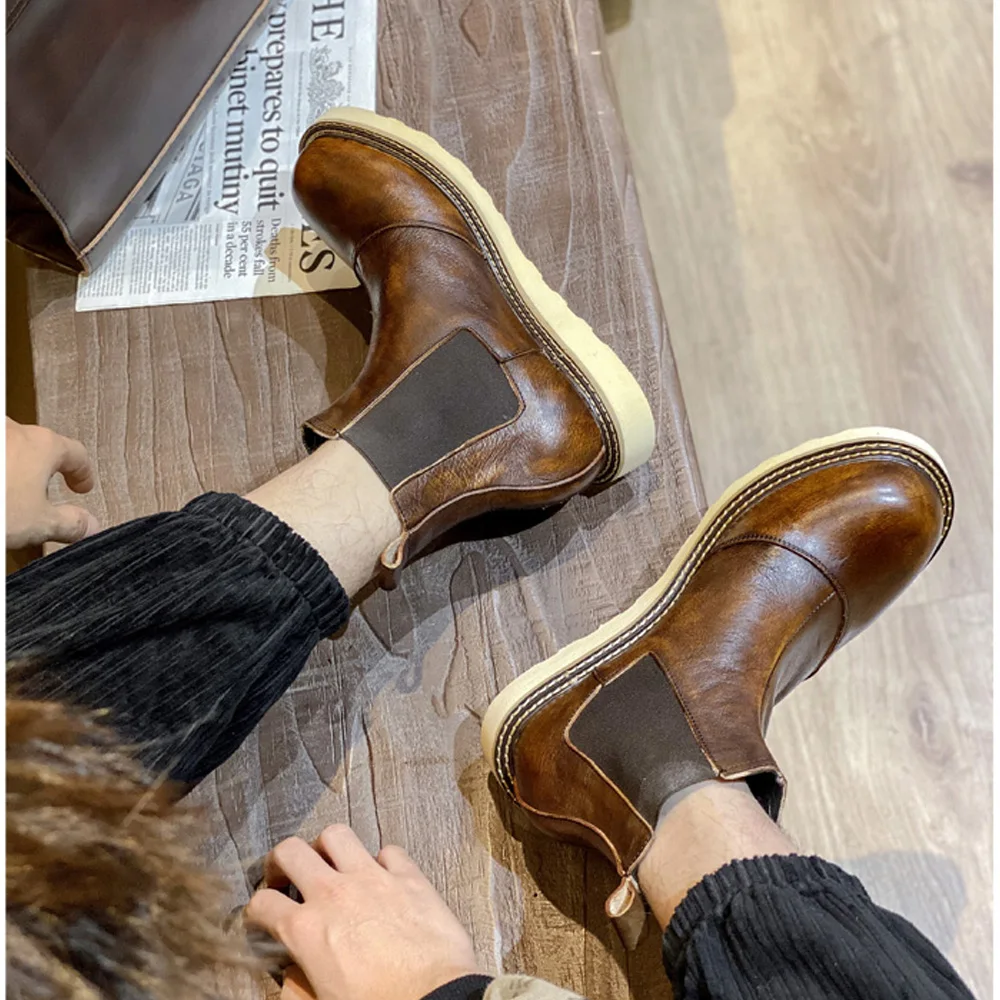 Leather Work Oxfords - Retro masculino couro genuíno chelsea botas