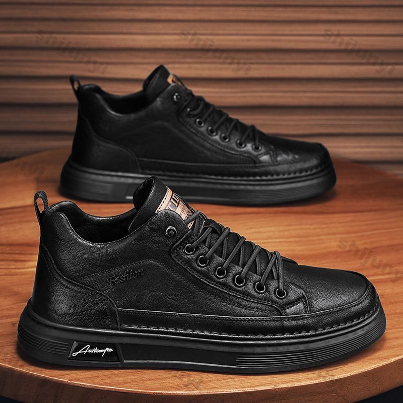Leather Work Fabric - Botas de tornozelo masculinas preto couro