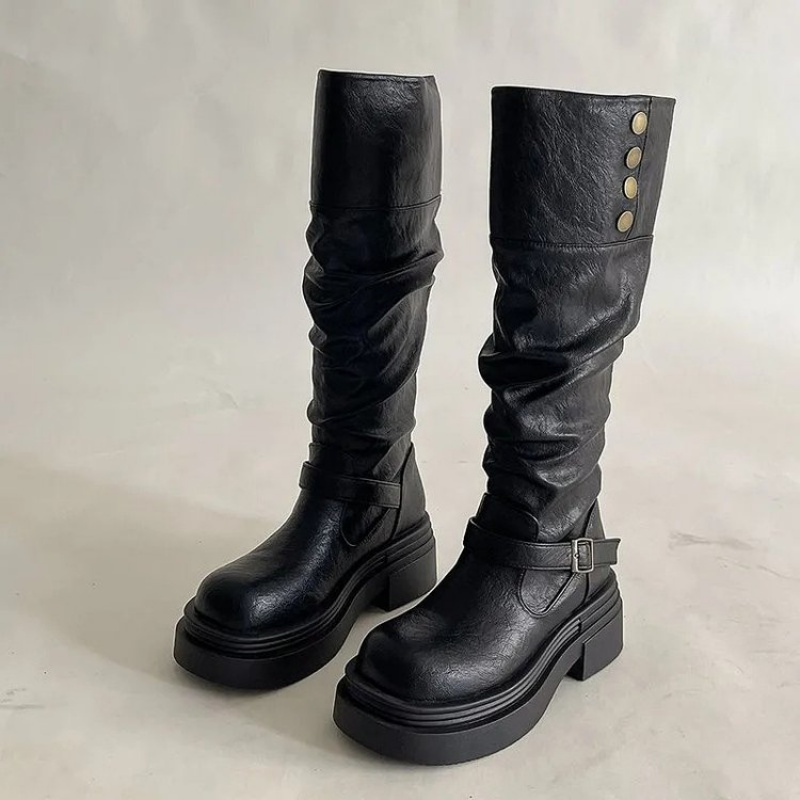 Leatherwork Rivets - Botas Punk até o Joelho para