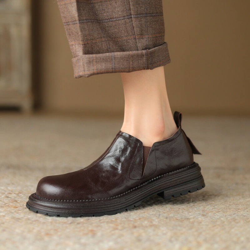 Leather Work Oxfords - Sapatos Casuais de Couro Genuíno com
