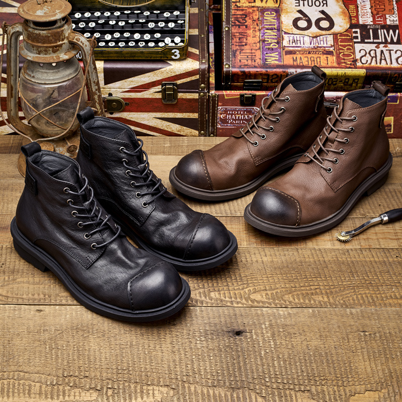 Botas de trabalho retrô mascul - Leather Work Oxfords avaliação e preço