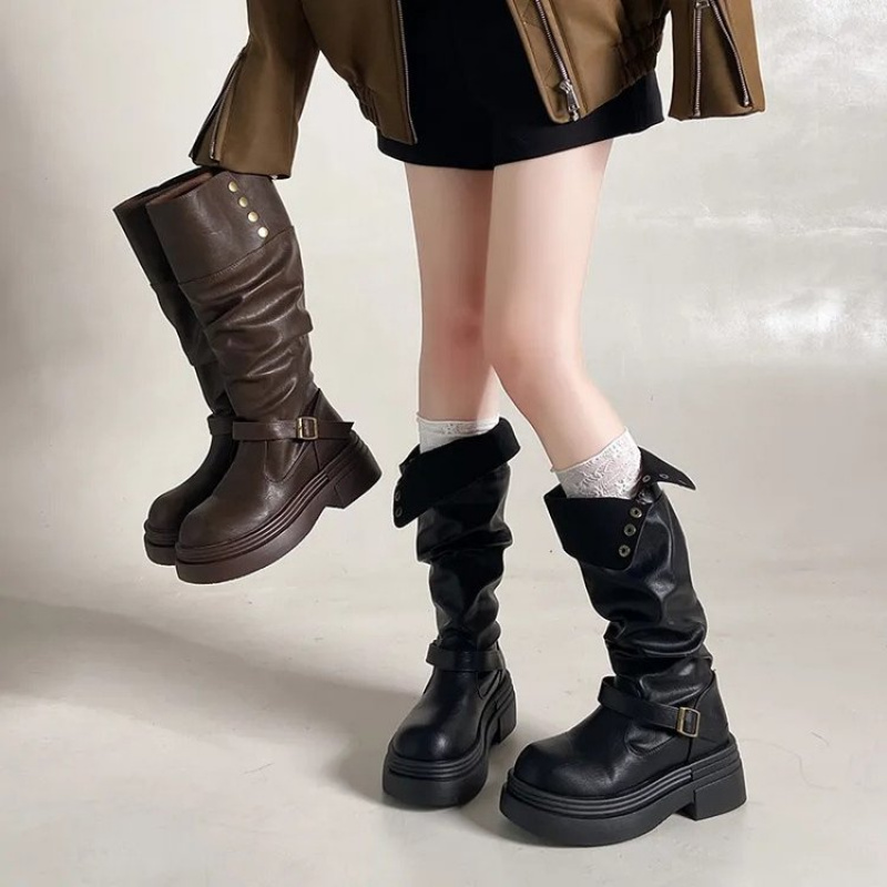 Botas Punk até o Joelho para M - Leatherwork Rivets avaliação e preço