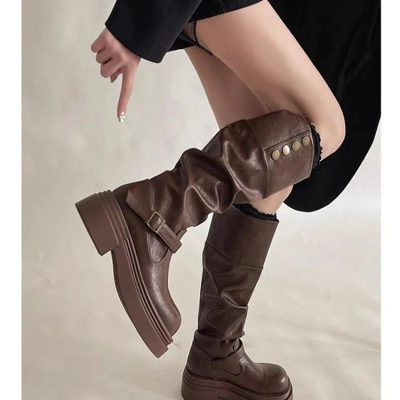 Botas Punk até o Joelho para M - Leatherwork Rivets avaliação e preço